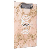 Roze Gouden Glitter Marmer, Script Naam Witte Mono Klembord (Rechts)