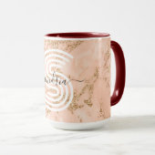 Roze Gouden Glitter Marmer, Script Naam Witte Mono Mok (Voorkant rechts)