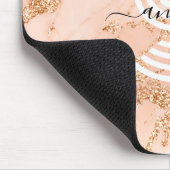 Roze Gouden Glitter Marmer, Script Naam Witte Mono Muismat (Hoek)