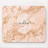 Roze Gouden Glitter Marmer, Script Naam Witte Mono Muismat (Voorkant)