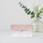 Roze Gouden Glitter Marmer Script Visitekaartje (Staand voorkant)
