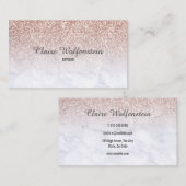 Roze Gouden Glitter Marmer Script Visitekaartje (Voorkant / Achterkant)