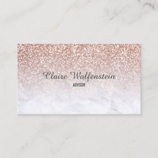 Roze Gouden Glitter Marmer Script Visitekaartje (Voorkant)