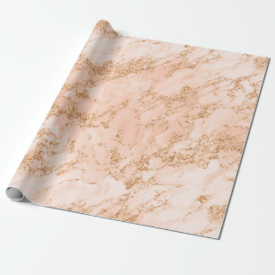 Roze Gouden Glitter Marmer Trend Chic Verjaardag V Cadeaupapier
