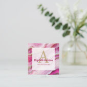 Roze Gouden Glitter Marmeren Agaat Chic Monogram Vierkante Visitekaartje (Staand voorkant)