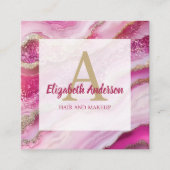 Roze Gouden Glitter Marmeren Agaat Chic Monogram Vierkante Visitekaartje (Voorkant)