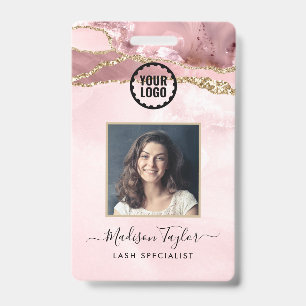 Roze Gouden Glitter Marmeren Agaat Foto Zakelijk L Badge