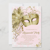 Roze Gouden Glitter Maskerade Feest Kaart (Voorkant)