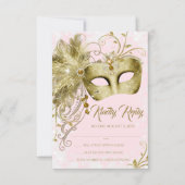 Roze Gouden Glitter Masquerade Feest Kaart (Voorkant)