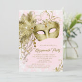 Roze Gouden Glitter Masquerade Party Kaart (Staand voorkant)