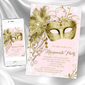 Roze Gouden Glitter Masquerade Party Kaart
