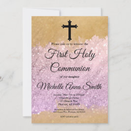 Roze Gouden Glitter Meisje 1e Eerste Heilige Commu Kaart