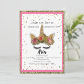 Roze Gouden Glitter Meisjes Betoverde Eenhoorn Ver Kaart (Staand voorkant)