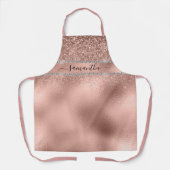 Roze Gouden Glitter Metaal Diamant Bling Monogram Schort (Voorkant)