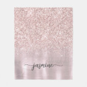 Roze Gouden Glitter Metallic Monogram Naam Script Fleece Deken (Voorkant)