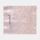 Roze Gouden Glitter Metallic Monogram Naam Script Fleece Deken (Voorkant (Horizontaal))