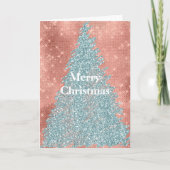 Roze Gouden Glitter Mint Glans Kerstboom Kaart (Voorkant)