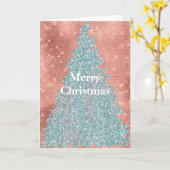 Roze Gouden Glitter Mint Glans Kerstboom Kaart (Gele Bloem)