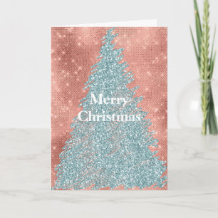 Roze Gouden Glitter Mint Glans Kerstboom Kaart