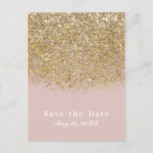 Roze & Gouden Glitter Modern Glam Save the Date Aankondigingskaart