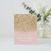Roze & Gouden Glitter Modern Glam Save the Date Aankondigingskaart (Staand voorkant)