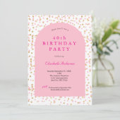 Roze Gouden Glitter Moderne Boog 40e Verjaardag Ha Kaart (Staand voorkant)