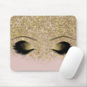 Roze & Gouden Glitter Moderne Glam Make-up Wimpers Muismat (Met muis)