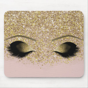 Roze & Gouden Glitter Moderne Glam Make-up Wimpers Muismat