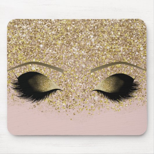 Roze & Gouden Glitter Moderne Glam Make-up Wimpers Muismat (Voorkant)