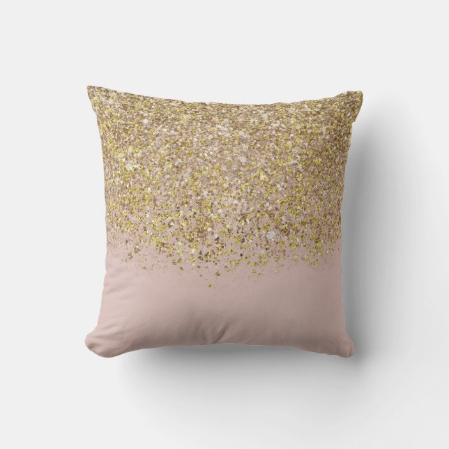 Roze & Gouden Glitter Moderne Trendy Glam Chic Kussen (Voorkant)