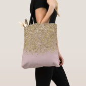 Roze & Gouden Glitter Moderne Trendy Glam Chic Tote Bag (Dichtbij)