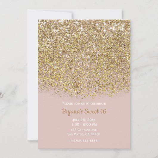 Roze & Gouden Glitter Moderne Trendy Glamoureuze F Kaart (Voorkant)