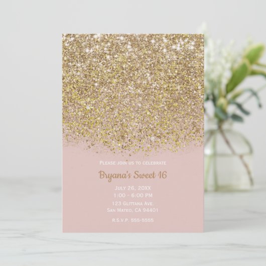 Roze & Gouden Glitter Moderne Trendy Glamoureuze F Kaart (Staand voorkant)