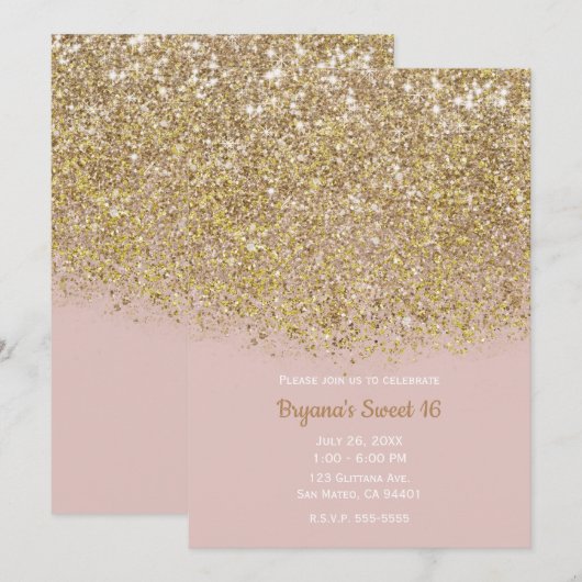 Roze & Gouden Glitter Moderne Trendy Glamoureuze F Kaart (Voorkant / Achterkant)