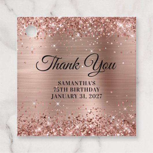 Roze Gouden Glitter Monogram 75e Verjaardag Bedank Bedankjes Labels (Voorkant)