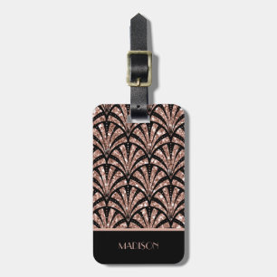 Roze Gouden Glitter Monogram Art Deco Patroon   Bagagelabel