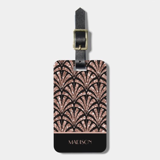 Roze Gouden Glitter Monogram Art Deco Patroon Bagagelabel (Voorkant verticaal)