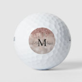 Roze Gouden Glitter Monogram Calligrafie Script Na Golfballen (Voorkant)