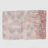 Roze Gouden Glitter Monogram Calligrafie Script Na Golfhanddoek (Horizontaal)