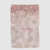 Roze Gouden Glitter Monogram Calligrafie Script Na Golfhanddoek (Voorkant)