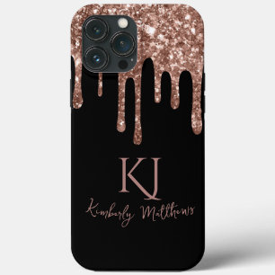 Roze Gouden Glitter Monogram Eerste Letters op Zwa Case-Mate iPhone Case