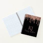 Roze Gouden Glitter Monogram Initialen op Zwart Notitieboek (Binnen)