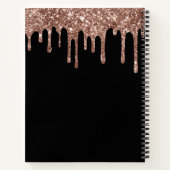 Roze Gouden Glitter Monogram Initialen op Zwart Notitieboek (Achterkant)