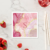 Roze gouden Glitter Monogram Marmer Geode Servet (Insitu)