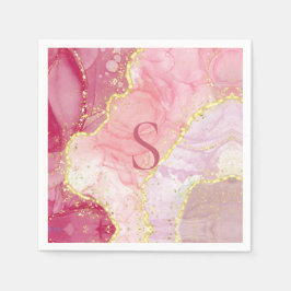 Roze gouden Glitter Monogram Marmer Geode Servet