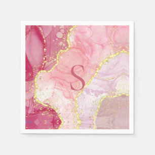 Roze gouden Glitter Monogram Marmer Geode Servet