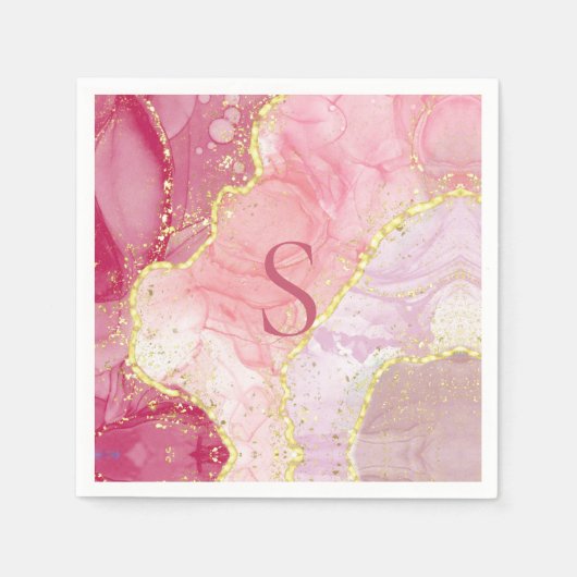 Roze gouden Glitter Monogram Marmer Geode Servet (Voorkant)