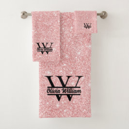 Roze Gouden Glitter Monogram | Meisjesachtige Mode Bad Handdoek
