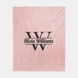 Roze Gouden Glitter Monogram | Meisjesachtige Mode Fleece Deken