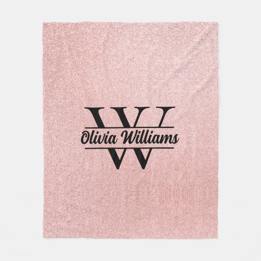 Roze Gouden Glitter Monogram | Meisjesachtige Mode Fleece Deken (Voorkant)
